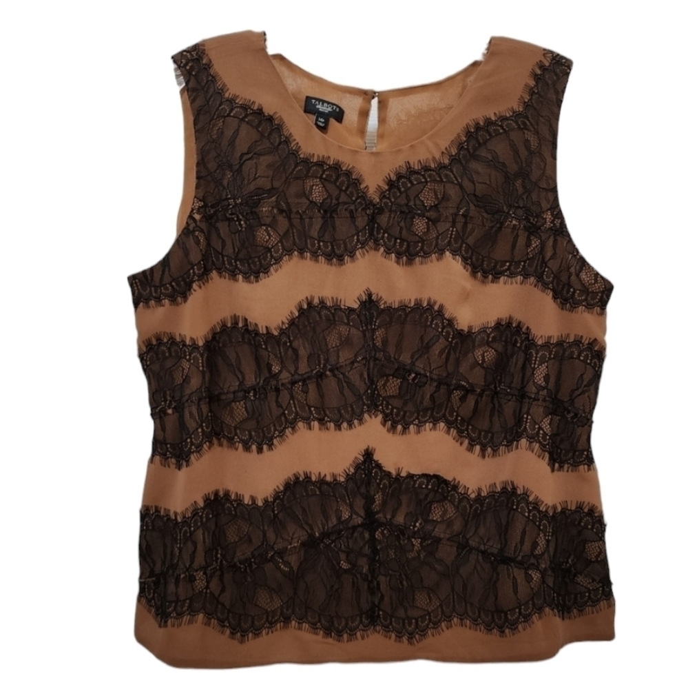 Talbot's petite golden brown sleeveless tank with black lace accents size 14P
